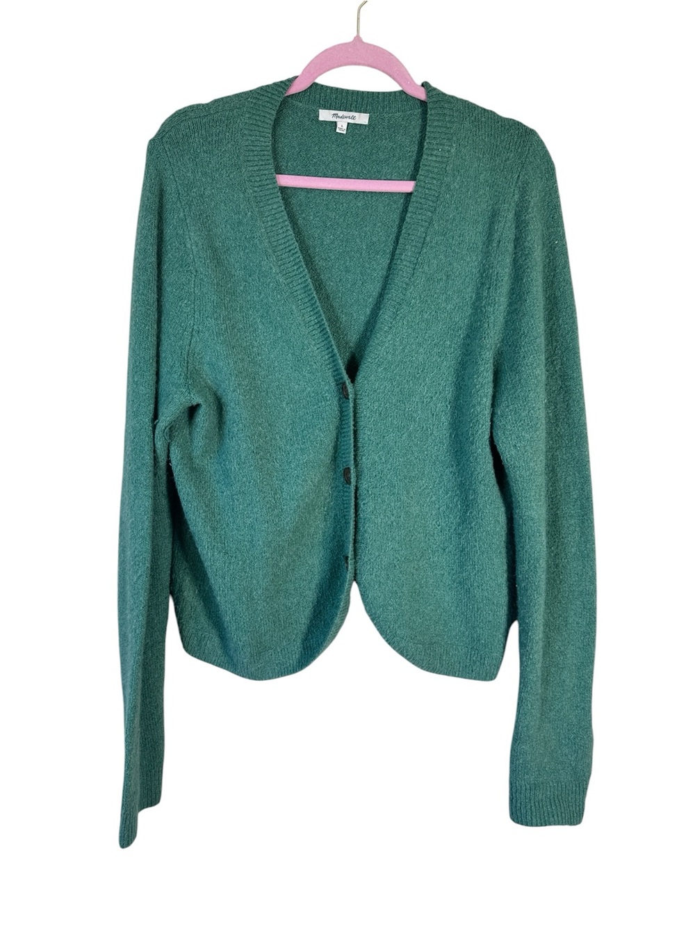 Madewell Green Cotton Wool Blend Cardigan Sweater Womens L Preppy Casual Fall